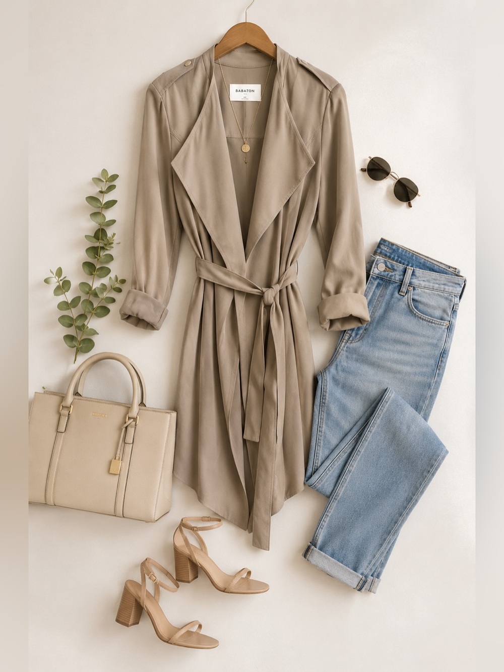 Aritzia Babaton Quincey Jacket Flowy Trench Coat Taupe Belted Medium